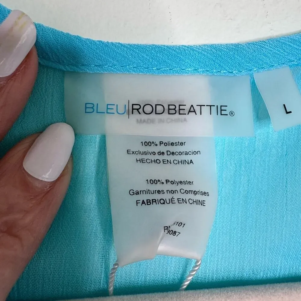 Bleu Pompons Sheer Rod Beattie Womens Mesh Swimsuit Cover-Up Kaftan Size Large